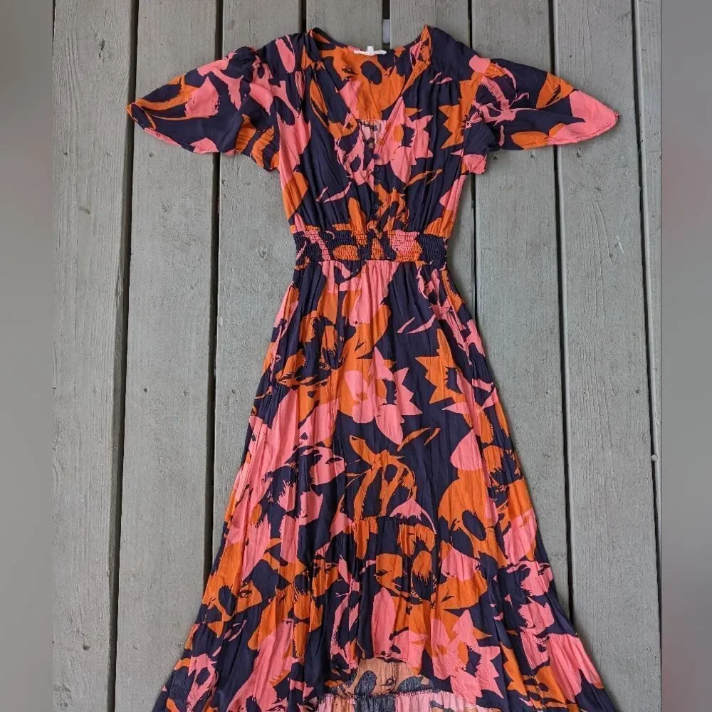 Abel The Label Anthropologie Multicolor Clare Floral High Low Midi Dress Size‎ S